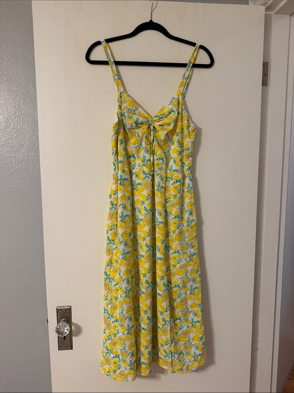 MELLODAY Yellow Lemon-Print Midi Sundress with Spaghetti Straps